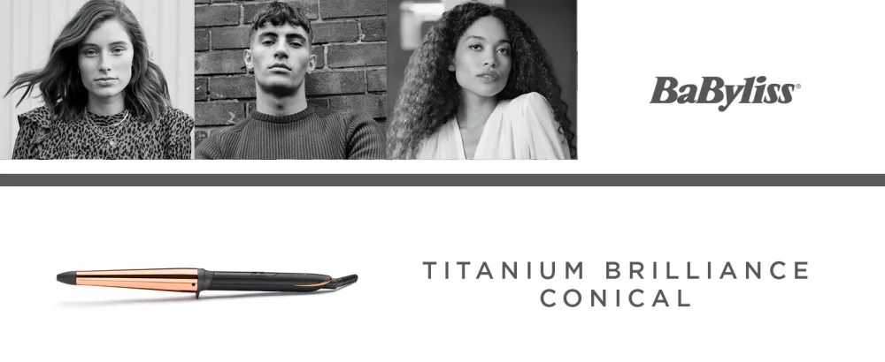 BaByliss Titanium Brilliance Large 32-19mm Conical Curling Wand Black - titanium brilliance