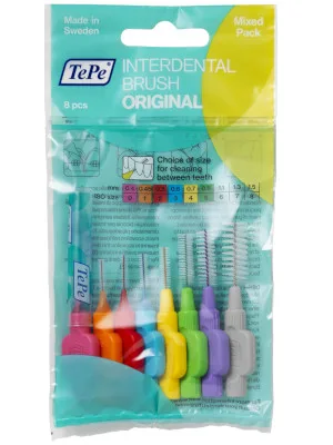 TePe Interdental Brushes | Type: Original | Mixed Pack | Size 0-7 (0.4-1.3mm) | 8 Count (Pack of 1) 8 count (Pack of 1) Mix Pack (Size 0-7) - tepe idb brush