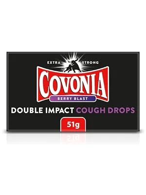 Covonia Double Impact Cough Drops Berry Blast 51g Extra Strong warming flavour and menthol vapour - Cough Drops, Cough Sweets, Cough Pastilles; Cough Sweeties