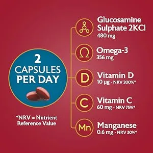 Seven Seas JointCare Supplements Supplex 90 High Strength Capsules With Glucosamine & Omega-3 + EPA & DHA Vitamin D & C Manganese & Zinc - active