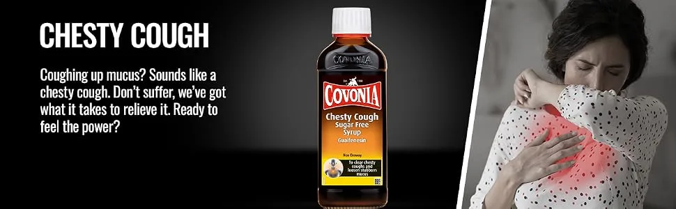 Covonia Chesty Cough Sugar Free Syrup 150ml to clear chesty coughs and troublesome stubborn mucus - Chesty Cough SF Header
