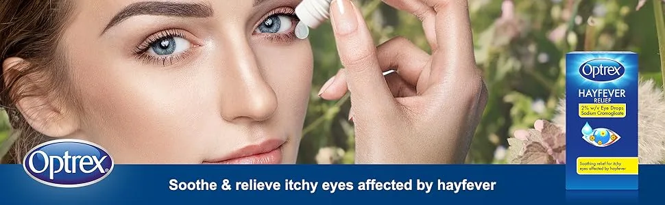 Optrex Hayfever Relief 2% w/v Eye Drops Sodium Cromoglicate Clinically Proven 10ml each Relieves Symptoms of Eye Allergy Works Instantly - Optrex Hayfever Relief Eye Drops