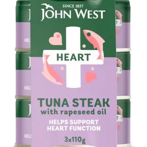 John West Energy No Drain Tuna Steak with Spring Water 3 X 110 g. With added Vitamin B6 and B12 - Heart