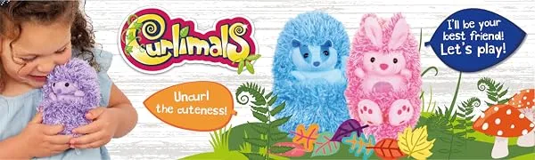 Curlimals Rainbow Bunny called Bo Cute Interactive Rabbit Teddy Bear Sensory Toys for Kids Responds to Touch: Talks Makes Noises Curls Into a Ball! - Curlimals Banner