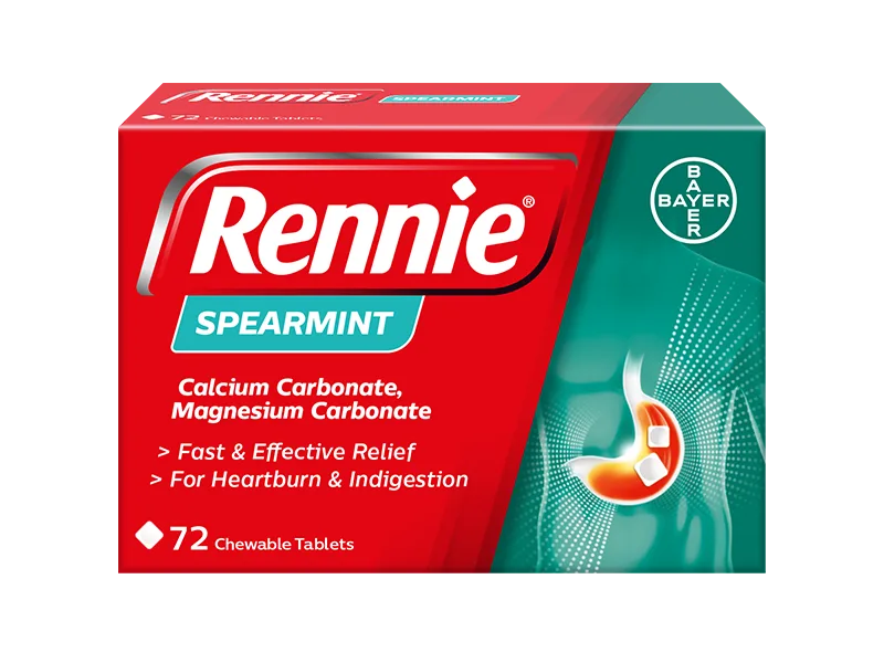 Rennie Antacids Spearmint Flavour 72 Count (Pack of 1) - Rennie