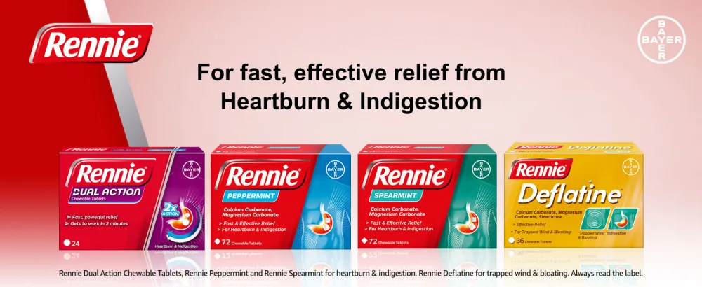 Rennie Antacids Spearmint Flavour 72 Count (Pack of 1) - Rennie Header