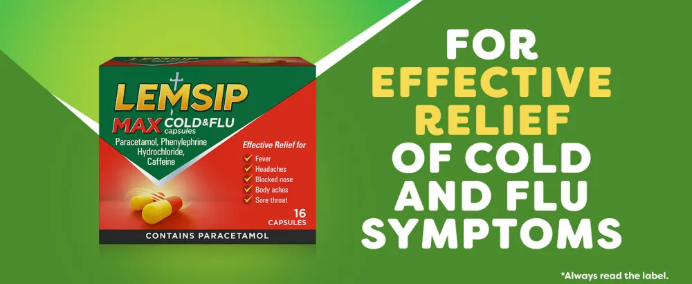 Lemsip Max Cold & Flu 16 Capsules Contains Paracetamol For Fever Headaches Body Aches Blocked Nose Sore Throat Relief - Lemsip