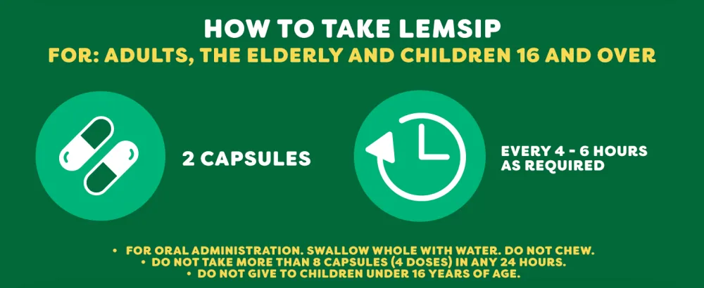 Lemsip Max Cold & Flu 16 Capsules Contains Paracetamol For Fever Headaches Body Aches Blocked Nose Sore Throat Relief - Lemsip
