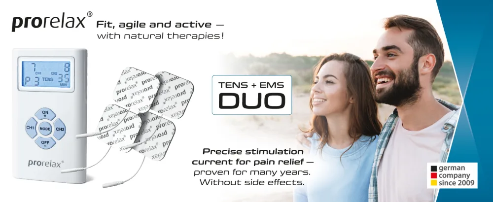prorelax TENS/EMS Duo | Electrostimulation device | 2 therapies with one device | Natural therapy against chronic pain and for muscle building - prorelax TENS/EMS Duo