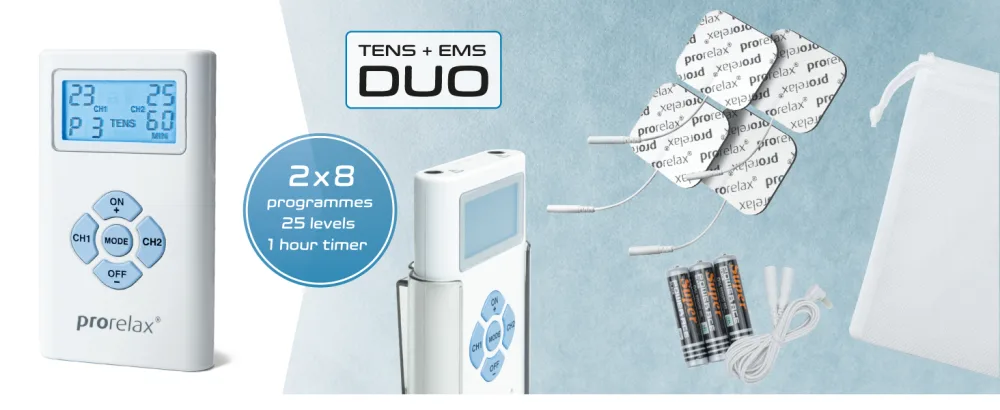 prorelax TENS/EMS Duo | Electrostimulation device | 2 therapies with one device | Natural therapy against chronic pain and for muscle building - prorelax TENS/EMS Duo accessories
