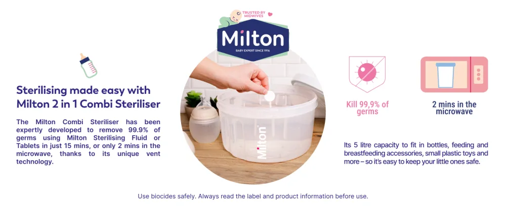 MILTON Combi Microwave Or Cold Water Steriliser in White Fits Five Wide Neck Bottles of Any Brand - Sterilising made easy, combi steriliser