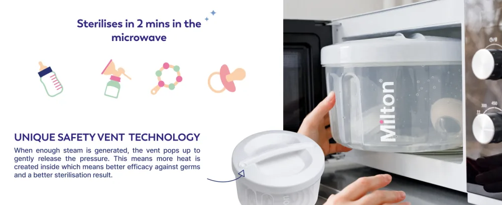 MILTON Combi Microwave Or Cold Water Steriliser in White Fits Five Wide Neck Bottles of Any Brand - Sterilising made easy, combi steriliser