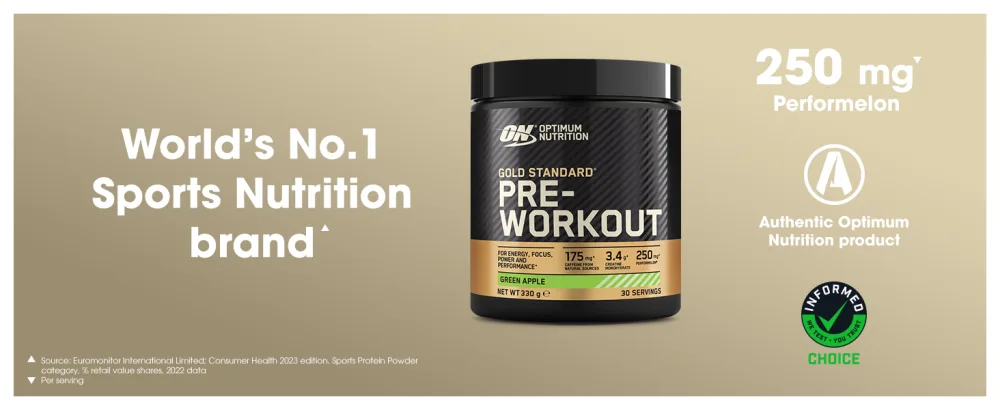 Optimum Nutrition Gold Standard Pre Workout Watermelon Flavoured Powder 330g - gold standard pre-workout