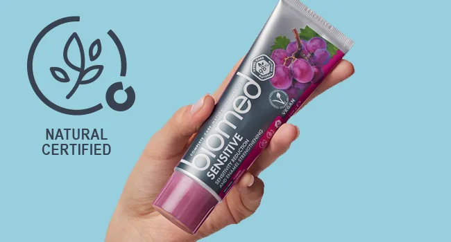 Biomed Sensitive 98% Natural Toothpaste | Sensitivity & Enamel Strengthening | Red Grape Seed Extract Vegan SLES Free 100g Sensitive 100 g (Pack of 1) - Biomed Sensitive