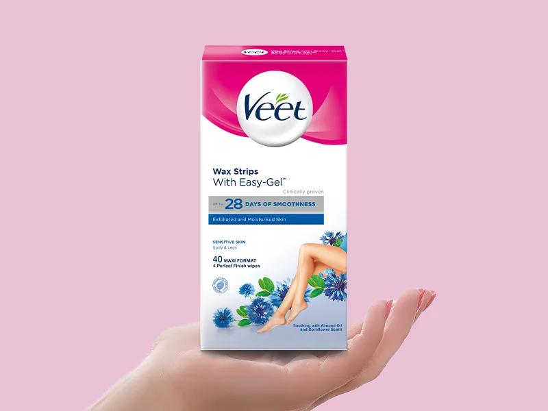 Veet Cold Wax Strips Hair Removal Legs & Body Sensitive Skin 40 Strips 4 Finish Wipes Single - Product Image