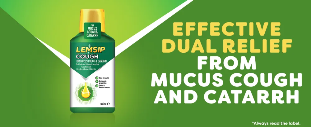 Lemsip Cough for Mucus Cough & Catarrh 100mg/2.5mg/5ml Oral Solution 180ml - Lemsip