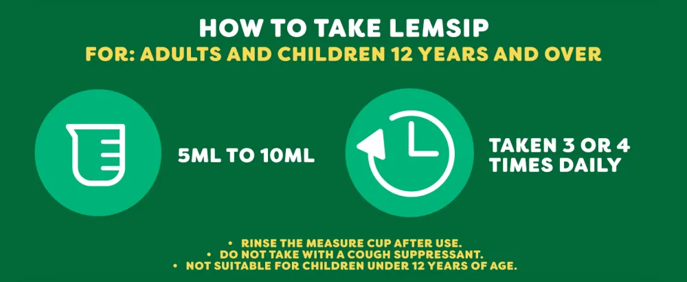 Lemsip Cough for Mucus Cough & Catarrh 100mg/2.5mg/5ml Oral Solution 180ml - Lemsip