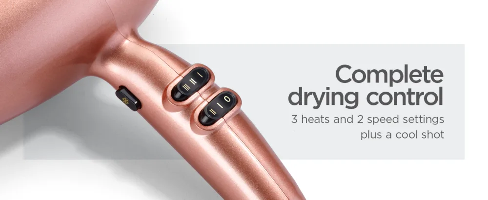 BaByliss Elegance 2100W Hair Dryer Ionic Lightweight Smooth Fast Drying Cool shot 5336U Rose Gold - Complete drying control 3 heats and 2 speed settings plus a cool shot