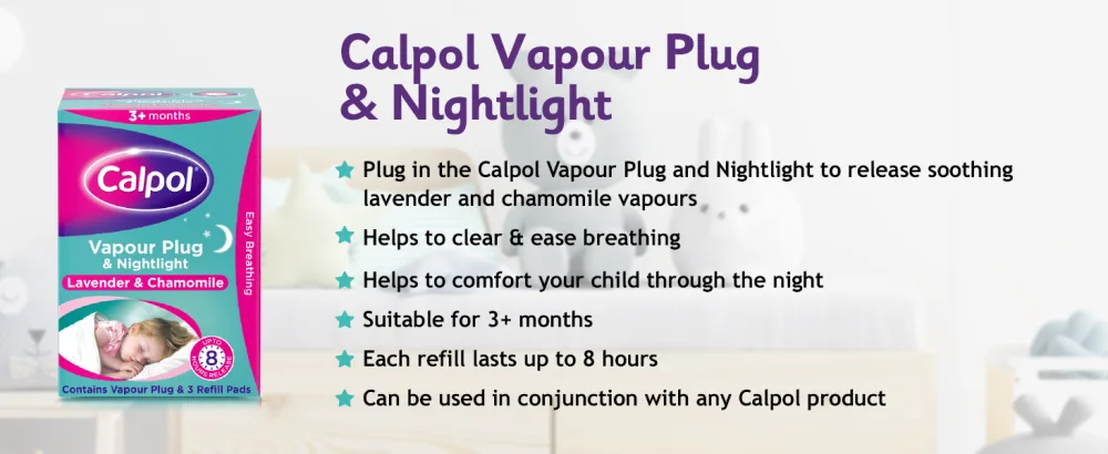 Calpol Vapour Plug Nightlight Lavender Chamomile 3+ Months 3 Refills (Blue Light Version) - calpol saline from birth congestion flu fever teething