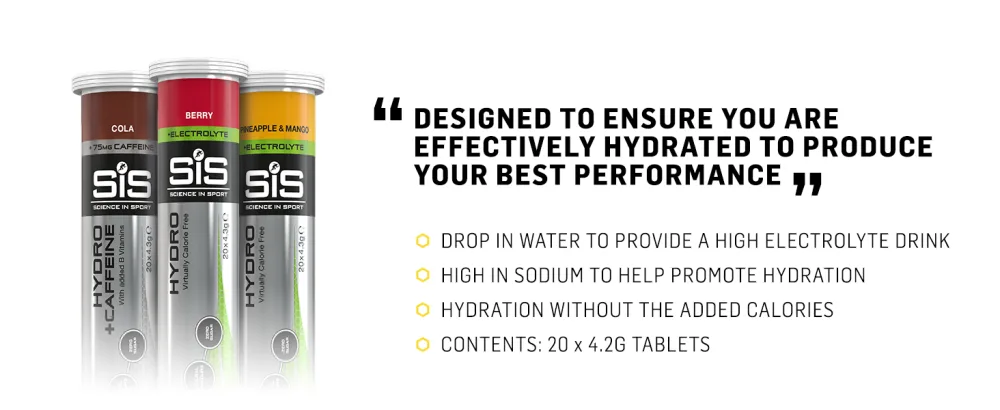 Science In Sport Hydro Hydration Tablets Gluten-Free Zero Sugar Strawberry and Lime Flavour Plus Electrolytes 20 Effervescent Tablets - product information 2