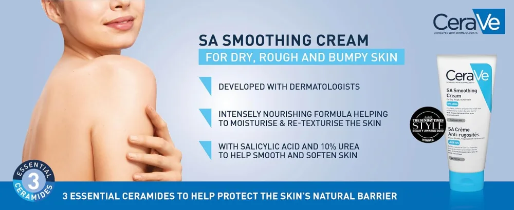 CeraVe SA Smoothing Cream for Rough and Bumpy Skin 177ml with Salicylic Acid and 3 Essential Ceramides 177 ml - spf25