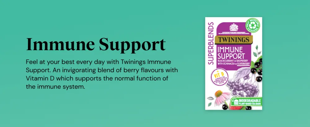 Twinings Superblends Immune Support Tea - Blackcurrant Raspberry & Elderberry Herbal Tea Infusion with Echinacea Root & Vitamin D 80 x Biodegradable Tea Bags Immune Support 80 Count (Pack of 1) - sasa