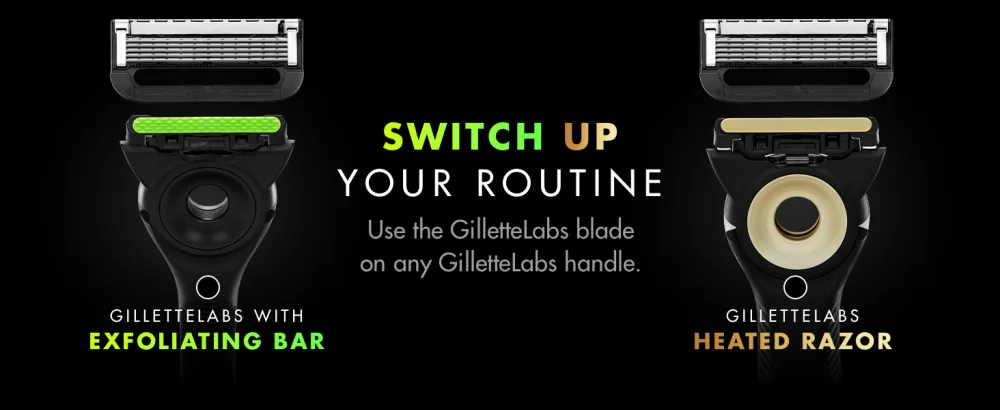 GilletteLabs Men's Razor + 2 Razor Blade Refills with Exfoliating Bar Gift for Men Includes Premium Magnetic Stand Shave Gel and Pocket Mirror - GilletteLabs blade can be used on any GilletteLabs handle.