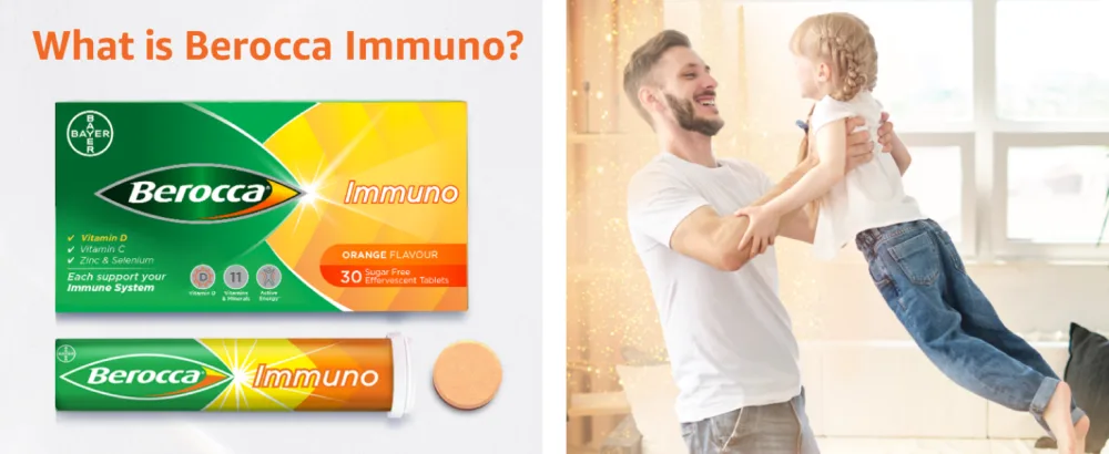 Berocca Immuno Effervescent Tablets 11 Vitamins and Minerals Including Vitamins D C A B9 Zinc and Iron to Help Support Your Immune System and B6 & B12 Support Energy Release 15 Tablets - Berocca Immuno