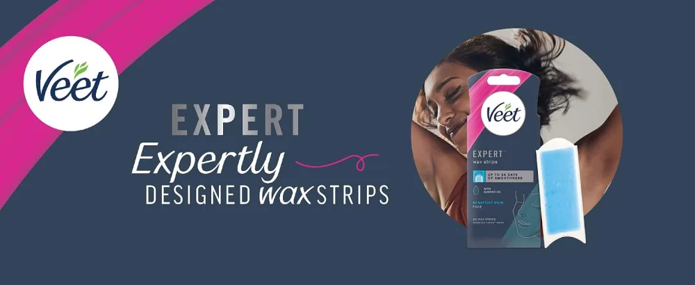 Veet Expert Cold Wax Strips Hair Removal Face Sensitive Skin 20 Strips each 4 Finish Wipes - Veet Expert