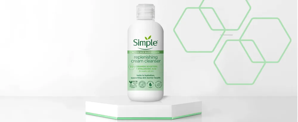 Simple Replenishing cream cleanser with 11% Ceramide Boosters & Hyaluronic Acid 230 ml - This gentle, effective formula leaves even the most sensitive skin instantly soft, supple & hydrated