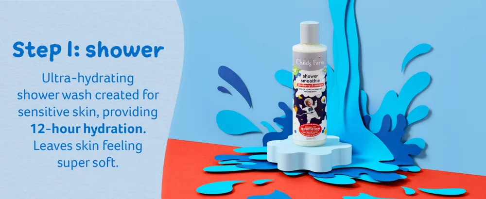 Childs Farm | Miracle Moisturiser 200ml | Blueberry and Mango | For Wet or Dry Skin | 24-Hour Moisturisation 200ml Miracle Moisturiser - Blueberry & Mango - Step 1: shower, 12 hour hydration