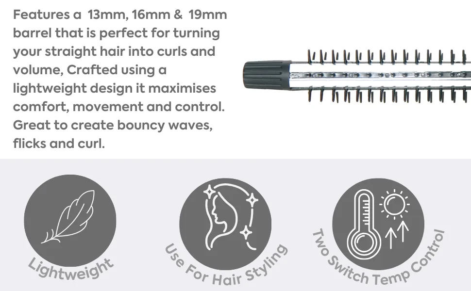 Hair Tools Medium 16mm Hot Brush. 2 Temperature Electric Curling Smoothing & Volume Styler. Heated Barrel Styling Round Brush with Travel Storage Bag. Use to Create Curls Flick & Volume. (Medium) 16mm Medium - use for hair styling