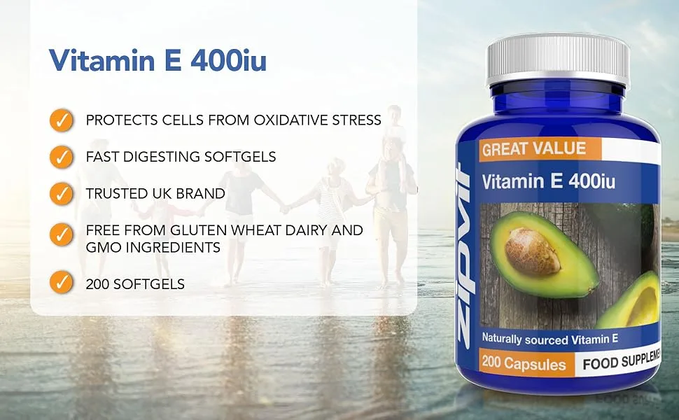 Vitamin E 400iu Supplement 200 Softgel Capsules Powerful Antioxidant Protects Cells from Oxidative Stress Supports Immune System Over 6 Month Supply - Vitamin E 400iu 200 softgels