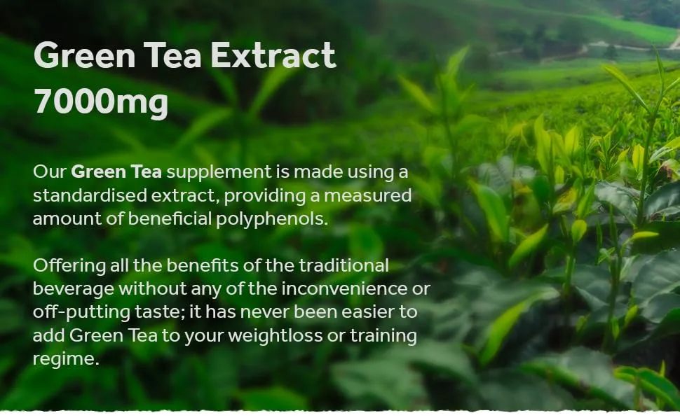 Green Tea Extract 7000mg Antioxidant 95% Polyphenols. 90 Vegan Green Tea Tablets. 3 Months Supply. - Green Tea Extract 7000mg