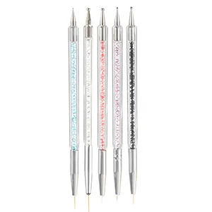 Smukdoo Nail Art Liner Brushes 5 Pcs Double Ended Dotting Tools Set Manicure Drill Drawing Nails Brush Nail Brush Pen for Nail Art - Nail Art Brushes Nail Dotting Tool Nail Art Pens Drill Drawing Nails Brush Pen