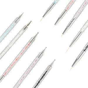 Smukdoo Nail Art Liner Brushes 5 Pcs Double Ended Dotting Tools Set Manicure Drill Drawing Nails Brush Nail Brush Pen for Nail Art - Nail Art Brushes Nail Dotting Tool Nail Art Pens Drill Drawing Nails Brush Pen