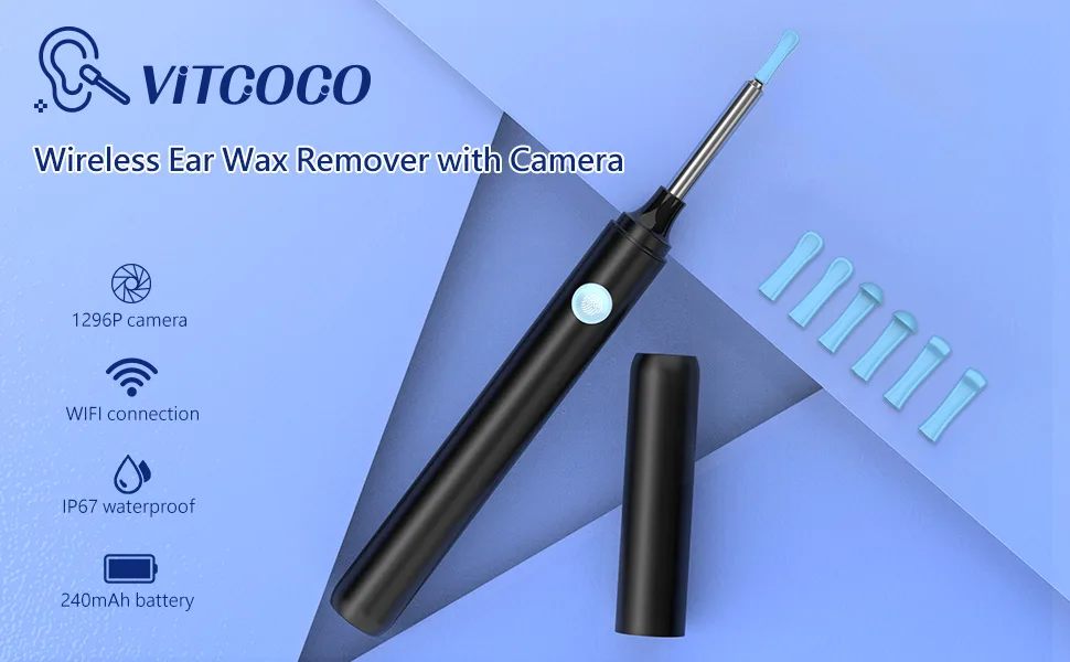 VITCOCO Ear Wax Removal Kit Ear Camera 1296P Ear Cleaner Ear Wax Remover 3.5mm Waterproof Ear Endoscope Camera Earwax Remover Tool for iPhone Ipad & Android - ear wax