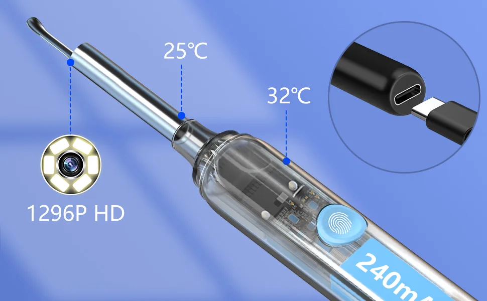 VITCOCO Ear Wax Removal Kit Ear Camera 1296P Ear Cleaner Ear Wax Remover 3.5mm Waterproof Ear Endoscope Camera Earwax Remover Tool for iPhone Ipad & Android - ear wax