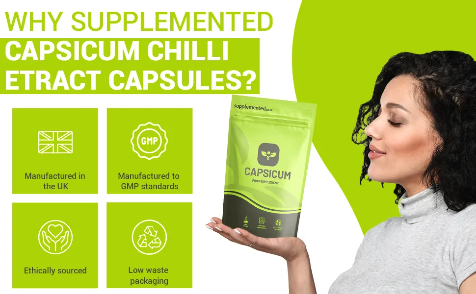 Capsicum Chilli Extract1000mg 180 Capsules UK Made. Pharmaceutical Grade Cayenne Pepper. Thermogenic - Capsicum Extract