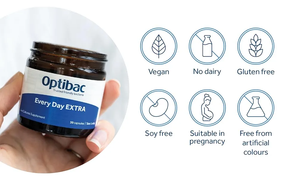Optibac Probiotics Every Day Extra - High Strength Vegan Digestive Probiotic Supplement with 20 Billion Bacterial Cultures - 90 Capsules 90 Count (Pack of 1) - extra