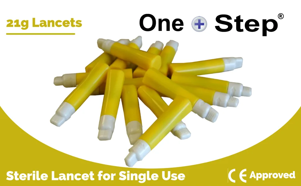 100 x Single Use Sterile Safety Lancets (21G) For Blood Testing / Diabetes / Cholesterol Test Samples - 21g Lancet Main