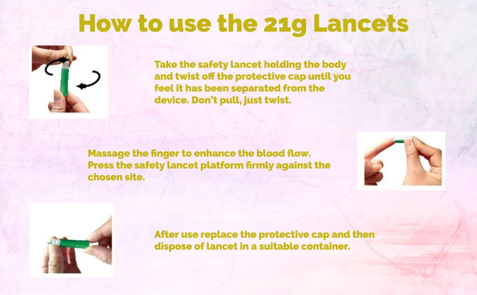 50 x Single Use Sterile Safety Lancets (21G) for Blood Testing/Samples - 21g Lancets How 2