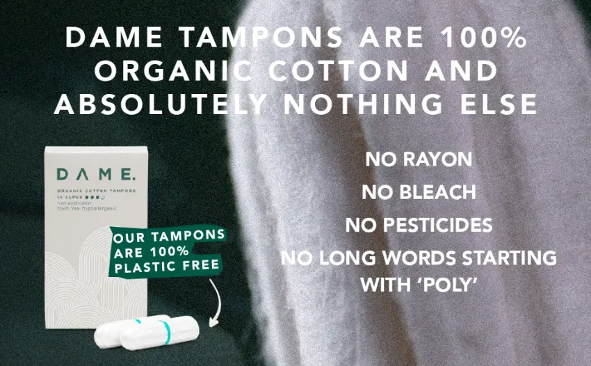 Dame Super Tampons (x14) Hypoallergenic 100% Plastic Free Tampons pH Neutral No Toxins 100% Compostable Fully Biodegradable Super (14 Tampons) - DAME