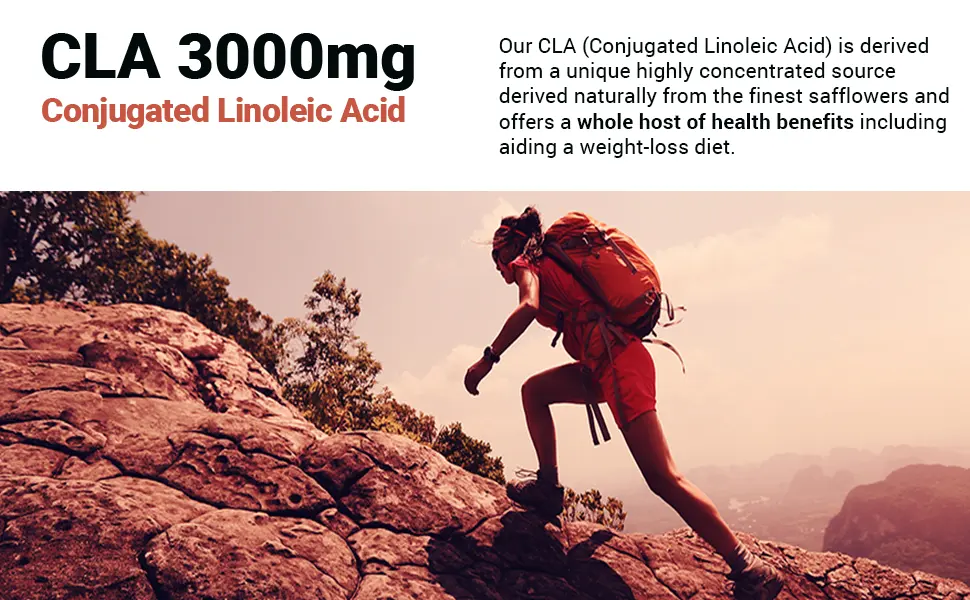 CLA Supplements 3000mg per Serving - Non-Stimulating Non-GMO & Gluten-Free Conjugated Linoleic Acid - 120 Capsules - Contributes to Normal Heart Function - Made in UK - conjugated linoleic acid
