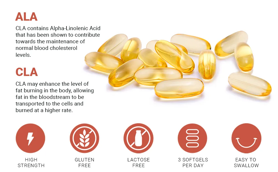 CLA Supplements 3000mg per Serving - Non-Stimulating Non-GMO & Gluten-Free Conjugated Linoleic Acid - 120 Capsules - Contributes to Normal Heart Function - Made in UK - conjugated linoleic acid
