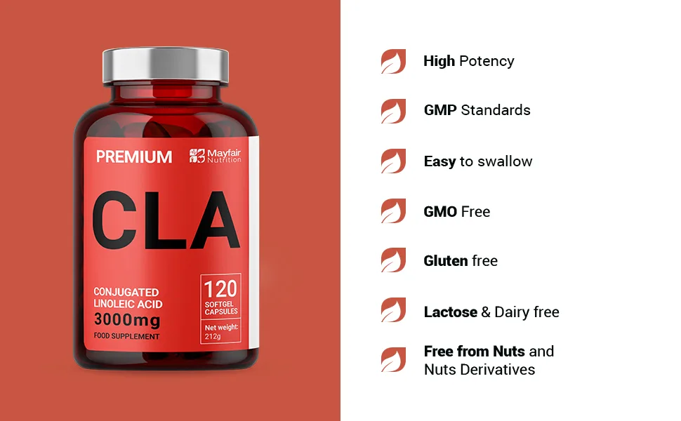 CLA Supplements 3000mg per Serving - Non-Stimulating Non-GMO & Gluten-Free Conjugated Linoleic Acid - 120 Capsules - Contributes to Normal Heart Function - Made in UK - conjugated linoleic acid