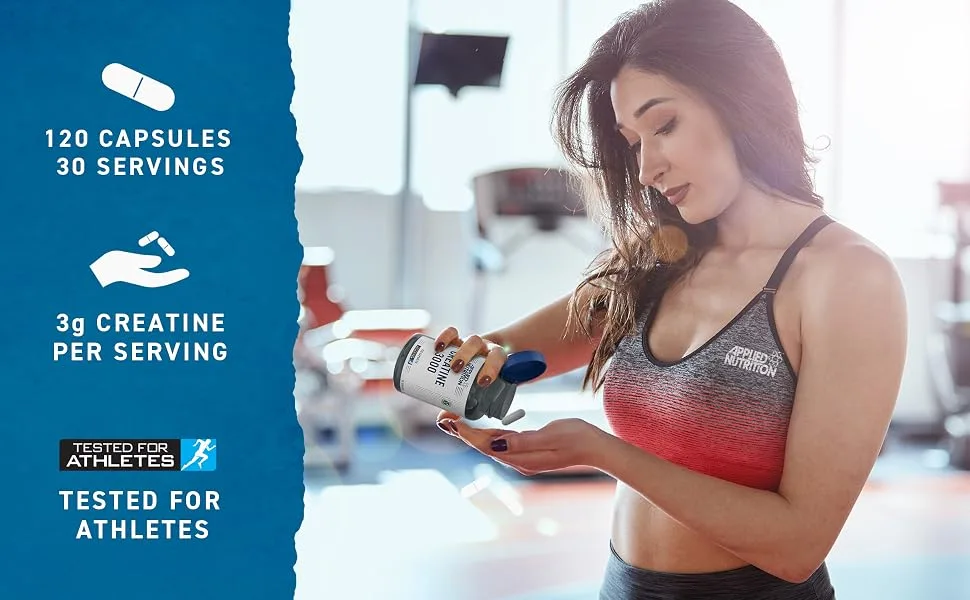 Applied Nutrition Creatine 3000 - Creatine Monohydrate Capsules 3000mg Per Serving High Strength Supplement Increases Physical Performance (120 Capsules - 30 Servings) - Creatine Capsules 3000 A+
