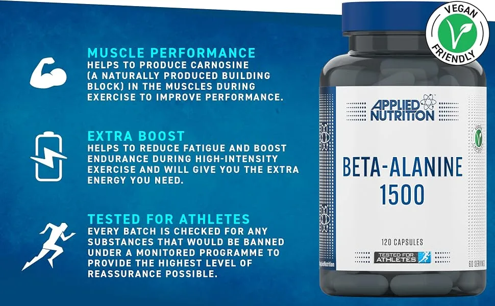 Applied Nutrition Beta Alanine 1500 Amino Acid Supplement Strength & Performance 750mg Beta Alanine Per Capsule (120 Capsules - 60 Servings) - Beta Alanine A+2