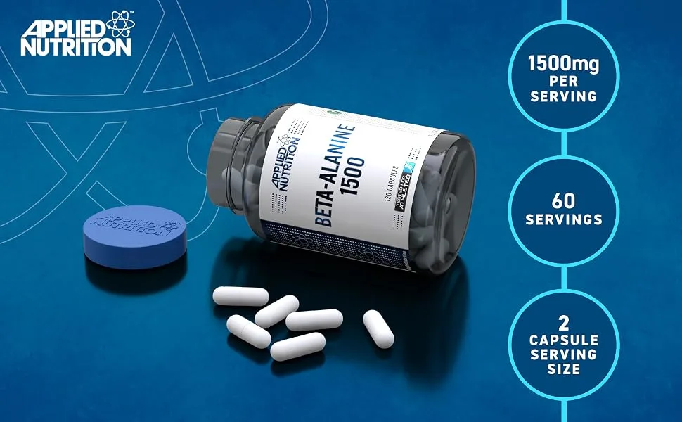 Applied Nutrition Beta Alanine 1500 Amino Acid Supplement Strength & Performance 750mg Beta Alanine Per Capsule (120 Capsules - 60 Servings) - Beta Alanine A+3