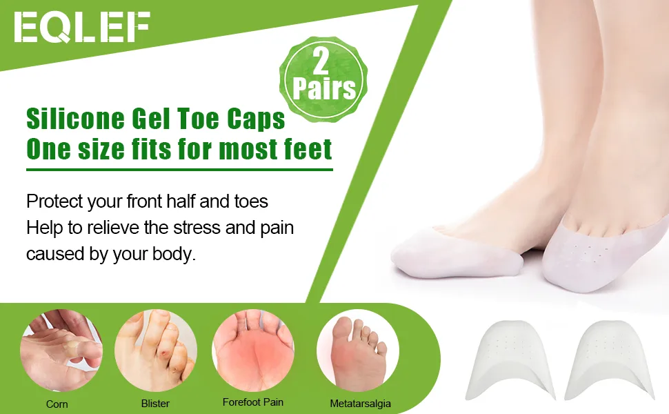 EQLEF Silicone Gel Toe Caps Soft Ballet Pointe Dance Athlete Shoe Toe Pads Toe Protector with Breathable Hole Toe Protector for Feet 2 Pairs - Silicone Gel Toe Caps